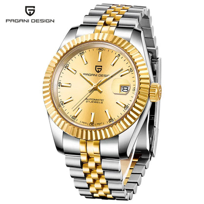 Relógio de pulso mecânico para homem PAGANI DESIGN PD1645 – Movimento 8215, vidro de safira, modelo de luxo em aço, resistente à água até 100 m