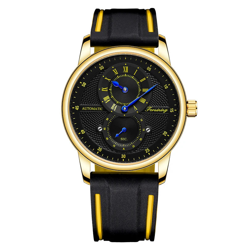 Men Wristwatch Blue White Dial Automatic Transparent Mechanical Watch Silicone Rubber Band Male Sport Clock Relogio Masculino