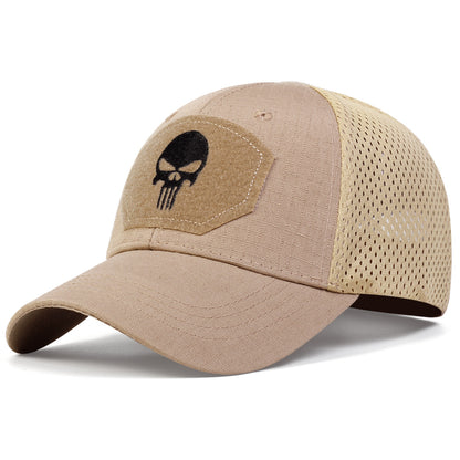 Unisex Skull Embroidered Baseball Caps Men Outdoor Breathable Mesh Tactics Mountaineering Peaked Hat Adjustable Snapback Caps