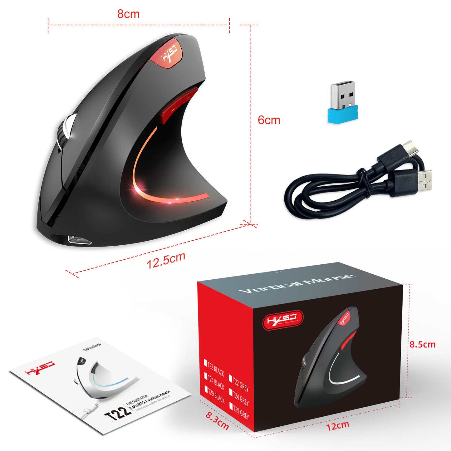 Dual Mode Vertical Mouse 2.4G Wireless Gaming Mouse Ergonomic Bluetooth Mouse 2400DPI Rechargeable Silent Mice for PC Laptop