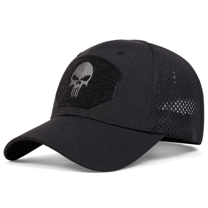 Unisex Skull Embroidered Baseball Caps Men Outdoor Breathable Mesh Tactics Mountaineering Peaked Hat Adjustable Snapback Caps