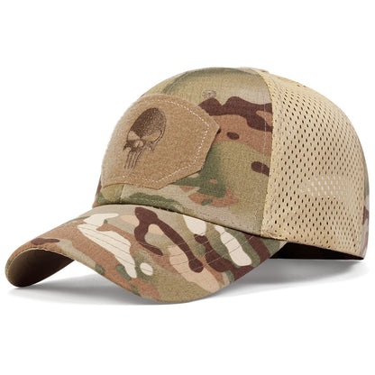 Unisex Skull Embroidered Baseball Caps Men Outdoor Breathable Mesh Tactics Mountaineering Peaked Hat Adjustable Snapback Caps