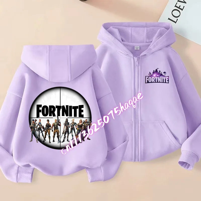 Ny Fortnite-hættetrøje til børn med lynlås, tegneserie- og anime-inspirerede hættetrøjer, afslappet og åndbar jakke til drenge, børnetøj til foråret 2026