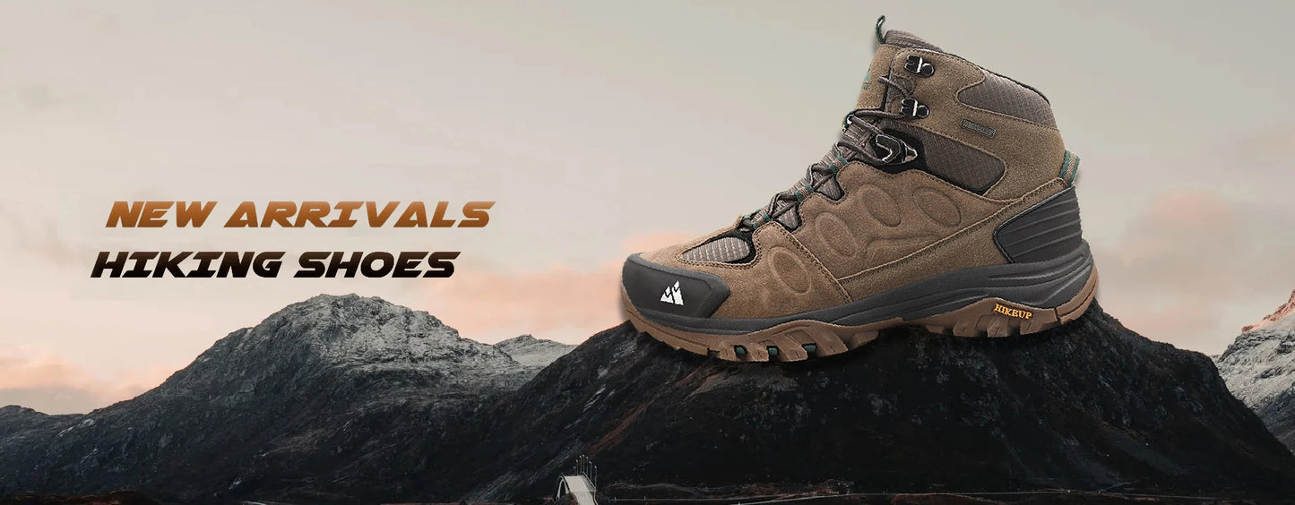 Botas de caminhada de cano alto HIKEUP para homem, calçado de inverno para exterior, com atacadores, antiderrapantes, desportivas casuais para trekking, impermeáveis, em camurça