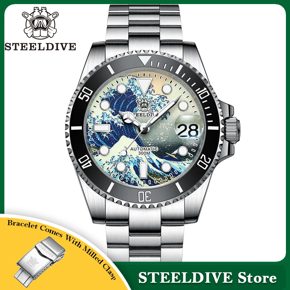 STEELDIVE New SD1953J 41mm Kanagawa Dial Sapphire Glass NH35 Automatic Movement 300M Waterproof Water Ghost Dive Watches For Men
