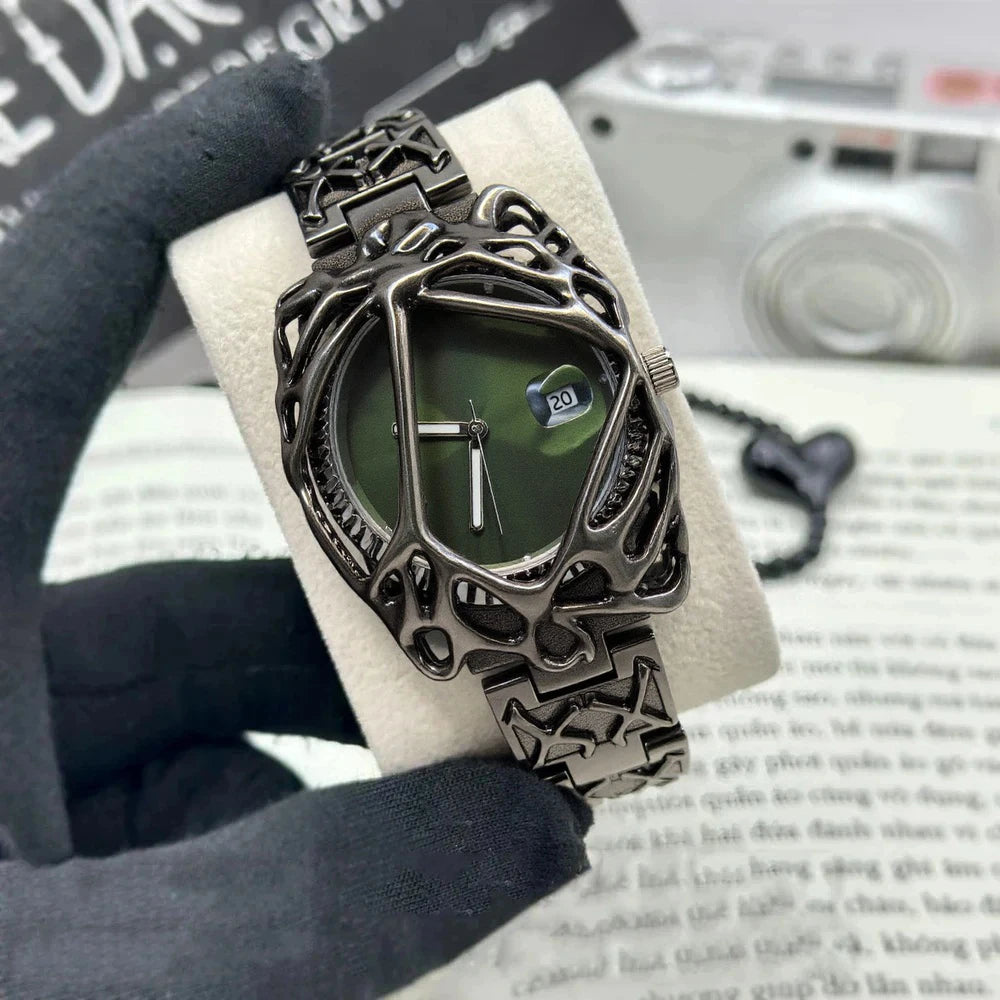 Fashion Y2K Antique Alabaster Quartz Watch Men Retro Black Strap Red Medieval Old Unique Creative Men Watches Luminous AAA Clock