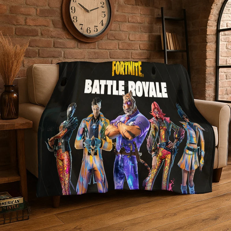 Cartoon F-Fortnite Game Gamer Flannel Blanket Soft Warm Throw Blanket for Bedroom Living Room Bed Travel Camping Picnic Gift