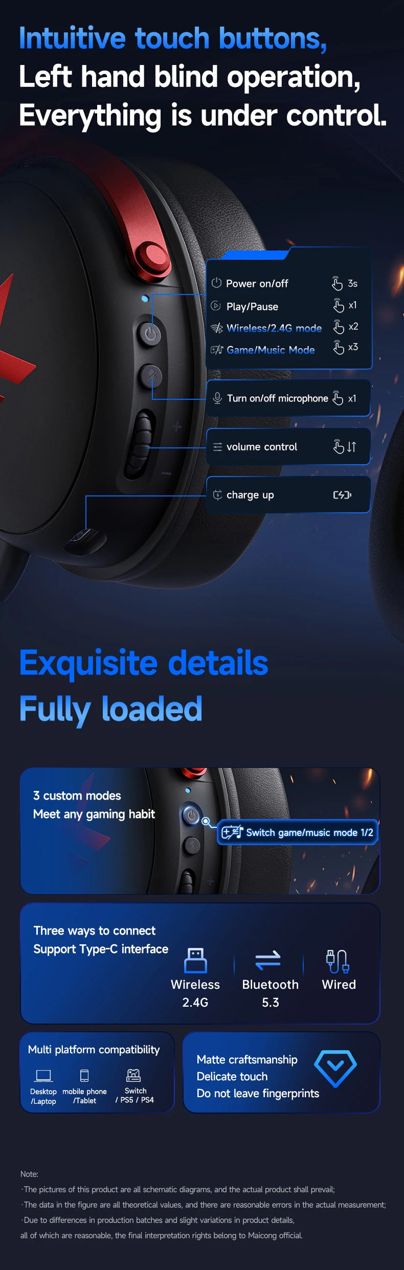 MCHOSE V9 PRO 7.1 Wireless Gaming Headset – Tri-Mode Low Latency Bluetooth 5.3 E-Sports Headphones with AI Noise Cancelling Mic for PC PS4 PS5