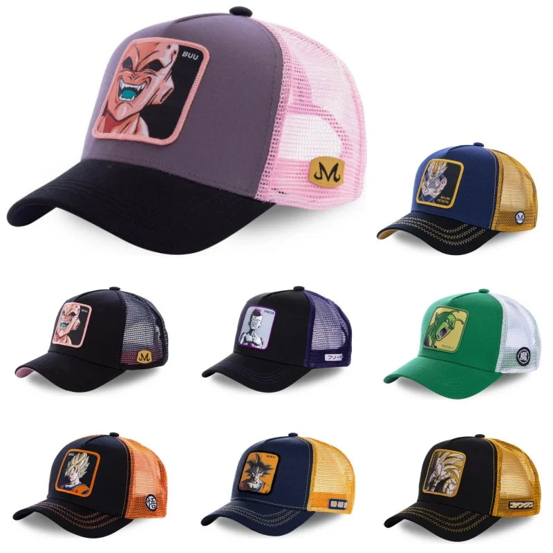 Czapka z motywem Dragon Ball Son Goku – letnia czapka podróżna z daszkiem, męska czapka z haftem w stylu hip-hopowym, z daszkiem przeciwsłonecznym, regulowana czapka typu trucker z siateczką