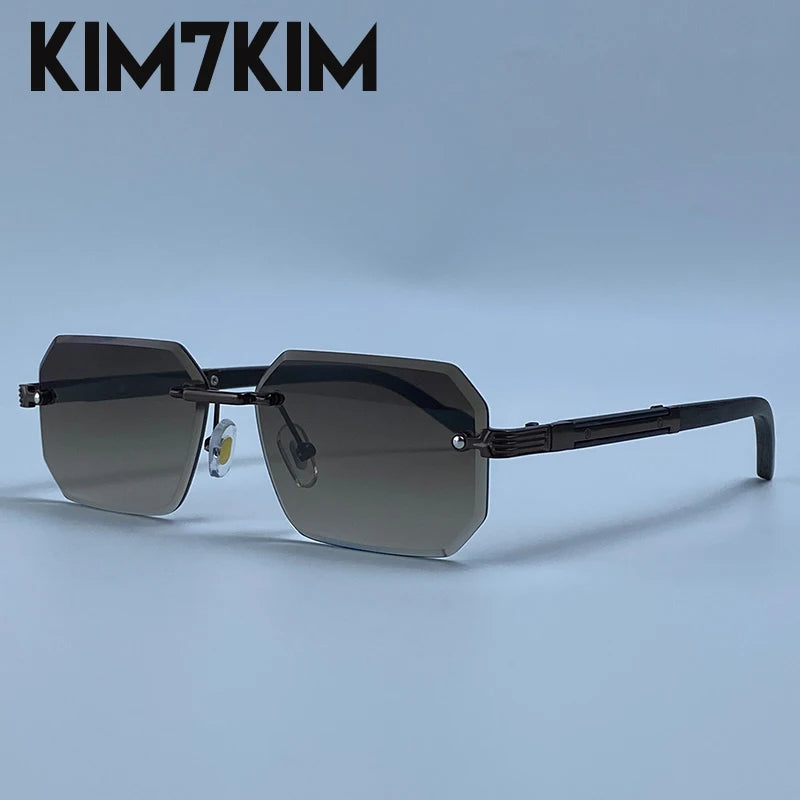 Rimless Rectangle Sunglasses Men 2026 Luxury Design Vintage Geometric Square Sun Glasses Male Retro Punk Eyewear Driving Shades