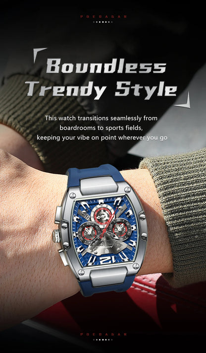 POEDAGAR Fashion Brand Men's Watch Luminous Waterproof Date Sports Male Watch Chronograph Silicone Quartz Watches For Man Reloj