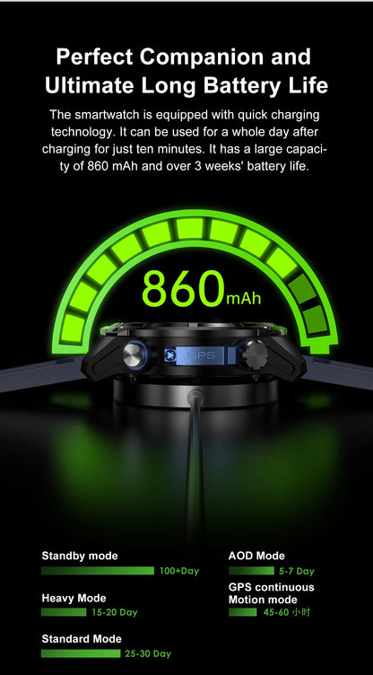 New Outdoor Precise GPS Map GNSS Smart Watch Men 10TM Waterproof 1000mAh Battery 170+Sport Mode Bluetooth Call AMOlED Smartwatch