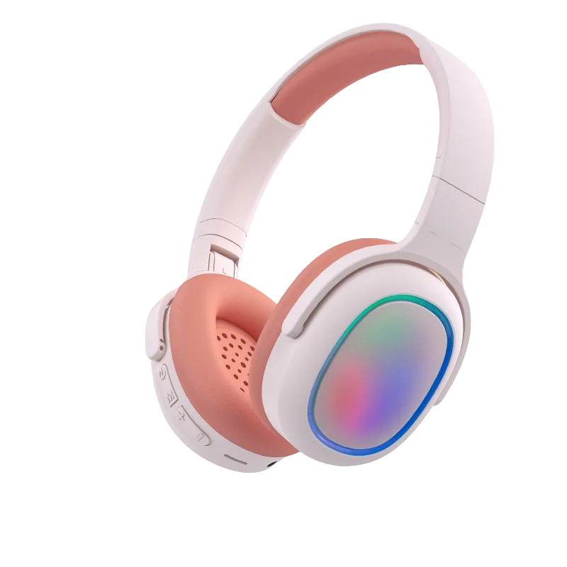 Casque sans fil Bluetooth Tri Mode 5.3, lumineux RGB, longue autonomie, pliable, avec prise jack 3,5 mm et lecteur de carte TF, rose