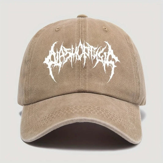 Retro style washed baseball cap with white print,men's and women's adjustable snap button for sun protection,casual outdoor wear