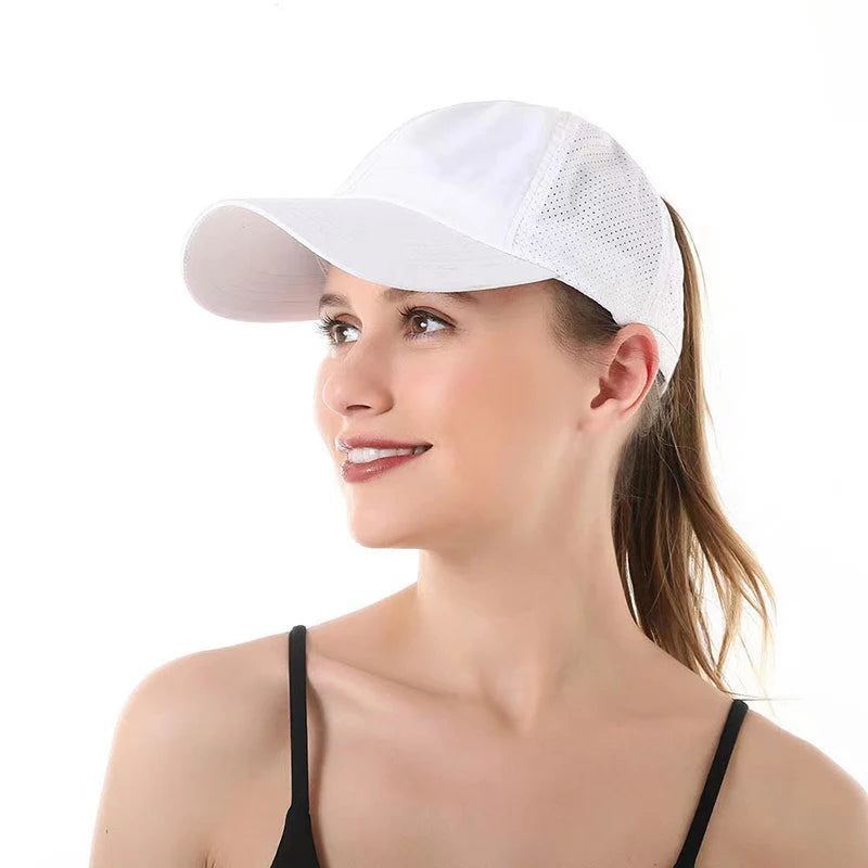 Women Summer Baseball Cap Solid Color Cross Ponytail Hat Quick-Drying Half-Hollow Men Caps Golf Wear Sport Leisure Hat 6 Colors