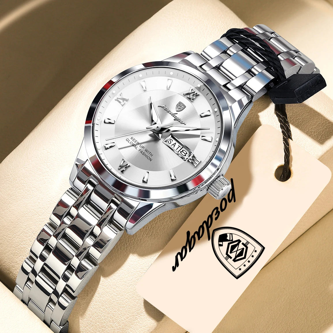 POEDAGAR Luxury Elegant Woman's Watches Luminous Waterproof Stainless Steel Ladies Wristwatch Quartz Week Date Women Watch Reloj