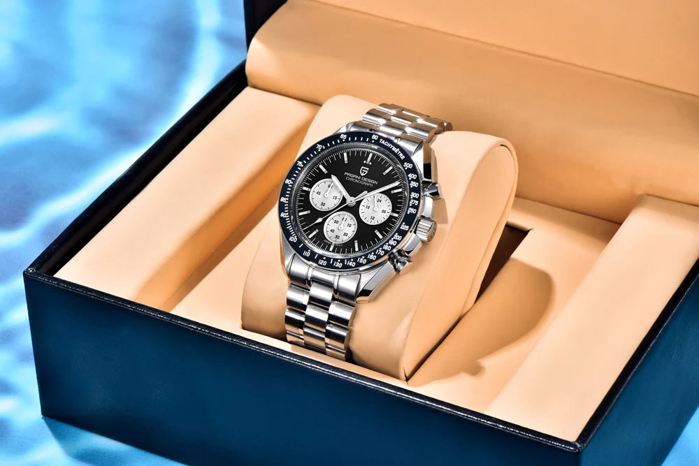 Relógio PAGANI DESIGN Moon – Cronógrafo de quartzo de luxo para homem, estilo desportivo, vidro de safira com tratamento antirreflexo, mostrador luminescente