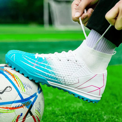 Nouvelles chaussures de Football professionnelles haut en cuir d'herbe artificielle jeunes étudiants chaussures de Football d'entraînement pour hommes et femmes sport