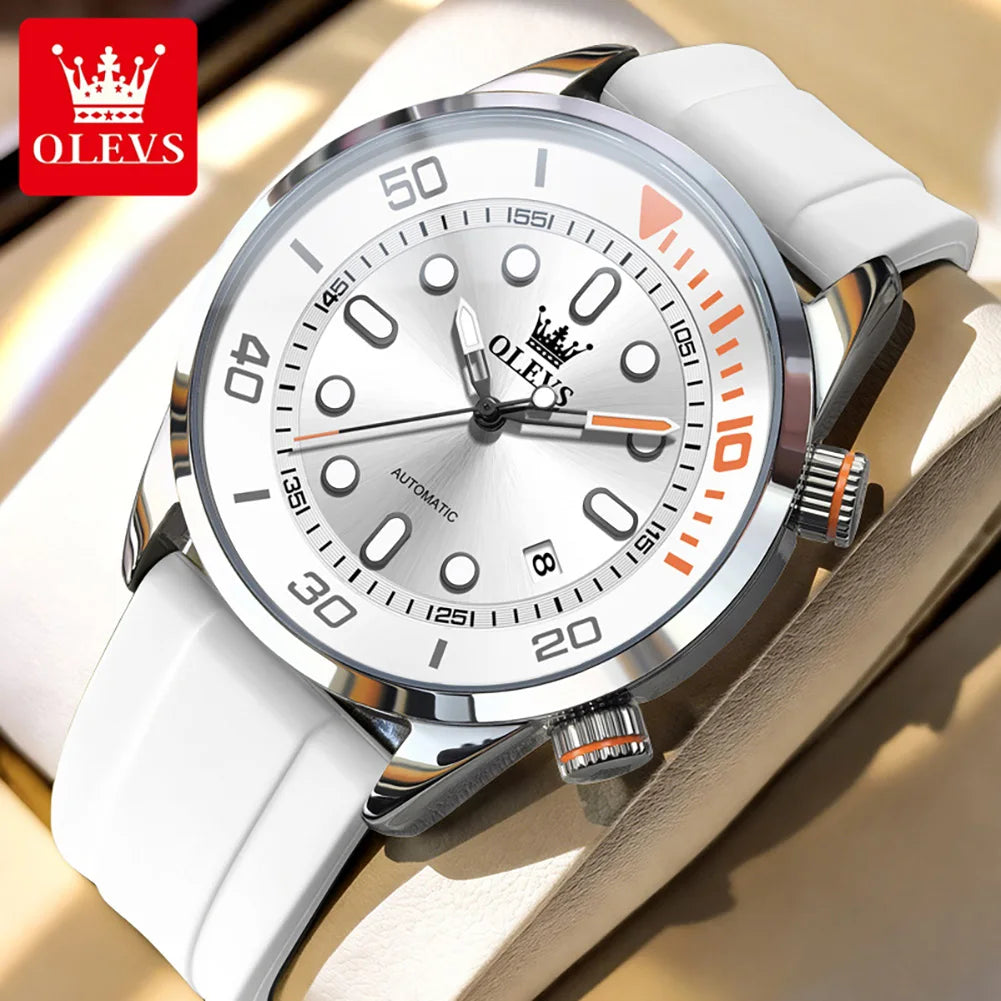 OLEVS Automatic Men's Watches Luxury Top Brand Green Water Ghost Diving Series Silicone Strap Original Mechanical Man Watch 6751