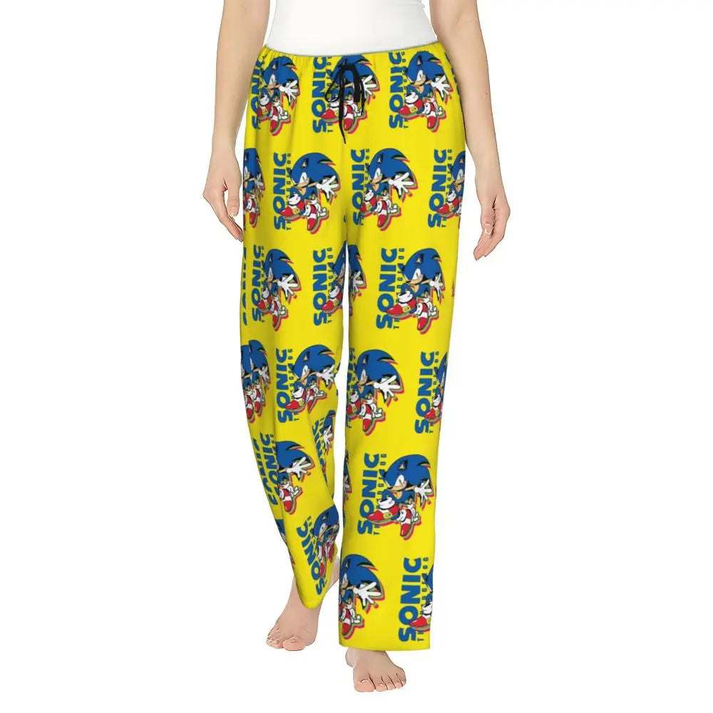 Custom Women Soniced Pajama Pants Printed Hedgehog Game Sleep Sleepwear Bottoms with Pockets