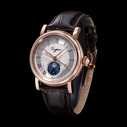Sugess Watches for Men Automatic Mechanical Watch Moonphase Tianjin ST2108 Waterproof Date Hands Sapphire Crystal Rome Wave Dial