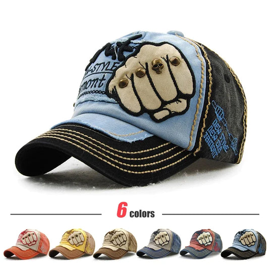Modische Baseballcap für Sport und Outdoor, lässige Sonnenkappe, Hip-Hop-Cap, größenverstellbar, unisex, mit Faust-Nieten-Patch