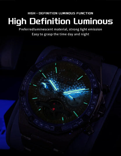OLEVS 9805 Mens Watch Original Brand Tourbillon Automatic Mechanical Watch Diamond Dial Waterproof Moon Phase Watches For Men