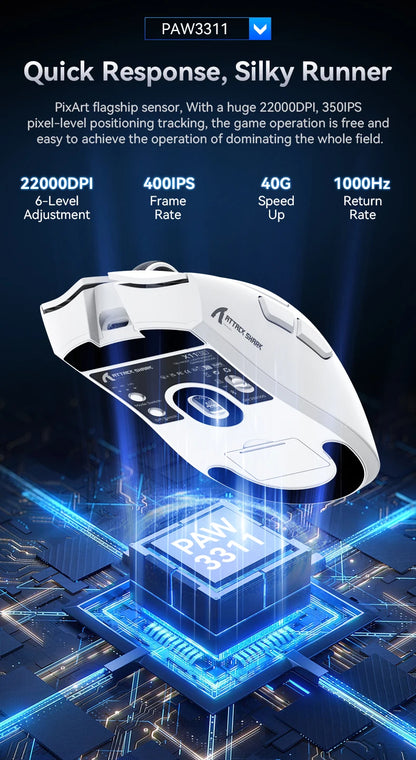 ATTACK SHARK X11SE trådlös gamingmus, tri-mode, 63g superlätt med PAW3311-sensor, 22000 DPI, 300mAh batteri, dubbel drivrutin