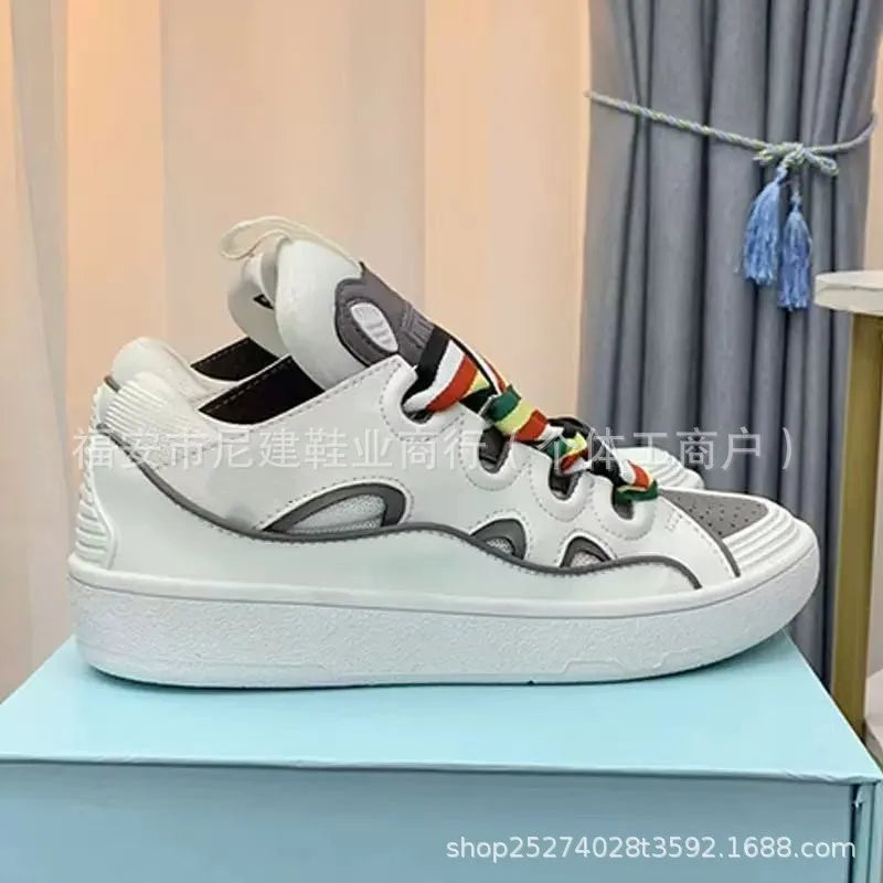 Zapatillas tipo skate de tacón alto cómodas, con suela gruesa, estilo casual deportivo dad shoes, estilo bolso, vietnamita y camboyano, nuevo diseño con nudo, sin cordones
