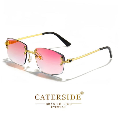 CATERSIDE Punk Rectangle Sunglasses Men Women Luxury Designer Rimless Gradient Lens Metal Sun Glasses For Men Sports 2024 UV400