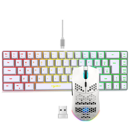 Set gaming portatile HXSJ 60% RGB con tastiera e mouse, tastiera a membrana cablata 68 tasti e mouse wireless leggero a 3 modalità per PC Mac