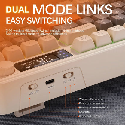 Tastiera wireless Bluetooth M96 FREEWOLF con display digitale, retroilluminazione RGB, batteria da 2000mAh e keycap PBT per PC/laptop
