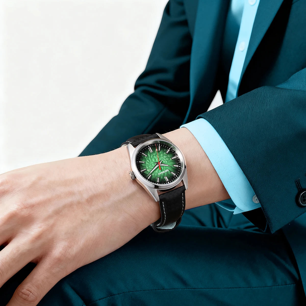 BERNY Men's Watch 10ATM Sapphire Luminous Fashion Quart Watches Full Stainless Steel Classic Dress Business Wristwatch