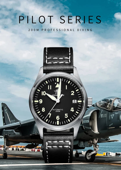 ADDIESDIVE Men's Automatic Mechanical Diving Watch 200m Waterproof C3 Ultra Bright Men's Watch Men's Leather Retro Watch AD2519