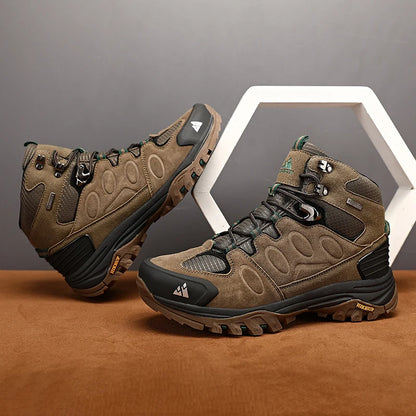 HIKEUP Botas de senderismo altas para hombre, calzado de invierno para exteriores con cordones, antideslizantes, deportivas y casuales, botas de trekking de ante cálidas para hombre