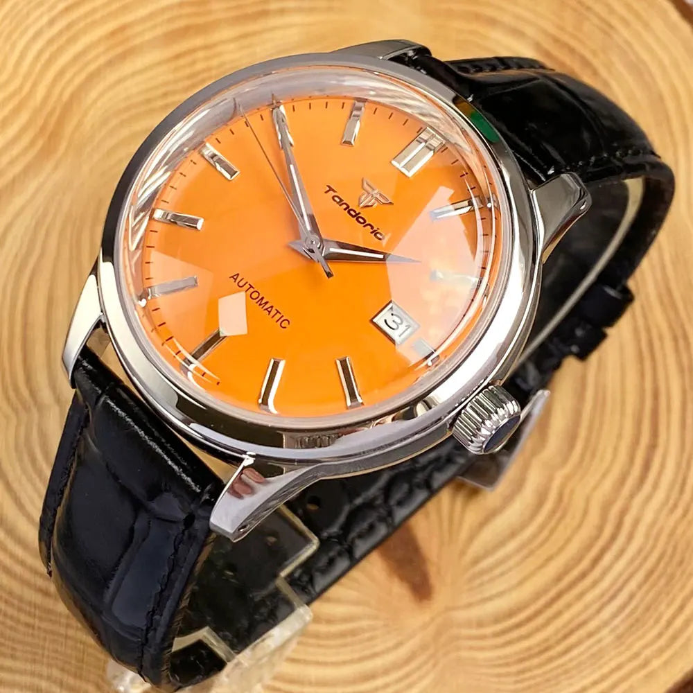 Tandorio 40mm Japanese NH35 Automatic 200M Diving Watch Men Beige Dial Bubble Sapphire Polished Case Glass Back Screw Crown
