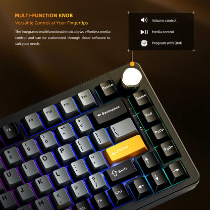 Teclado mecánico Machenike K600-B82W Tri-Modos con montaje gasket, diseño ANSI 75%, retroiluminación RGB y conexión inalámbrica para gaming