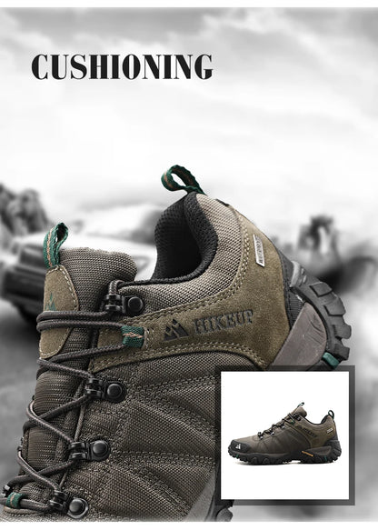 HIKEUP Zapatillas de senderismo para hombre de cuatro estaciones, calzado deportivo de exterior en cuero genuino resistente al desgaste, zapatos de escalada con suela de goma para trekking