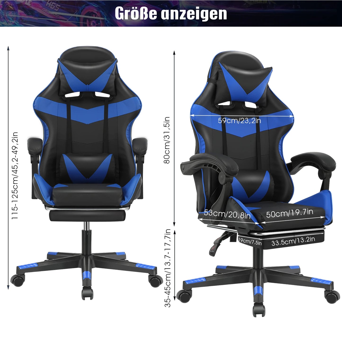 Ergonomic Gaming chair Racing Chef armchair Height Adjustable Office chair Computer chair with Armrests Headrests Up to 150KG