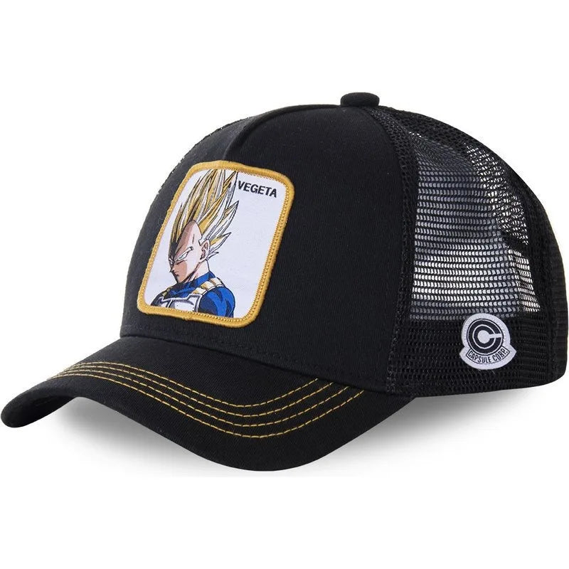 Șapcă Dragon Ball Son Goku de vară pentru călătorii, cu cozoroc, pentru bărbați, brodată, în stil hip-hop, cu vizieră de soare, șapcă de camionagiu ajustabilă din plasă