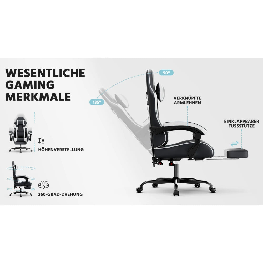 Ergonomic Computer Gaming Chair with Waist Support, Breathable PU Leather Office Chair, Seat Height and Backrest Adjustable