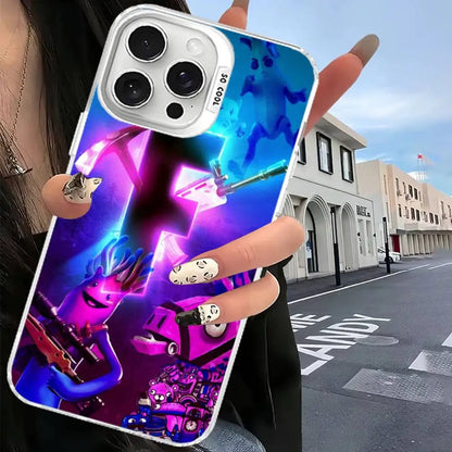 Capa de telemóvel F-Fortnites para iPhone 17 16 15 14 13 12 11 Pro Max Plus, cor prateada