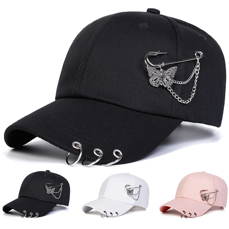 Unisex Butterfly Iron Ring Baseball Caps Spring Autumn Outdoor Adjustable Casual Hats Sunscreen Hat Sports Cap