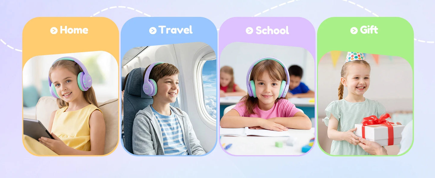 Acer Kids Bluetooth 6.0 Headphones Over Ear Headsets with Mic 75H Playtime 85dBA Safe Volume USB C Fast Charging for IPad Tablet
