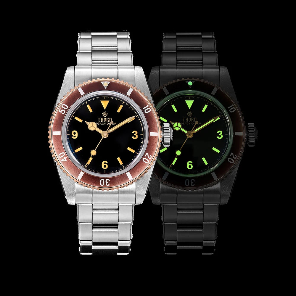 Thorn T028 Bronze Dive Watch PT5000 Automatic Movement Mechanical Watches Aluminum Bezel Sapphire 37mm Men Wristwatch