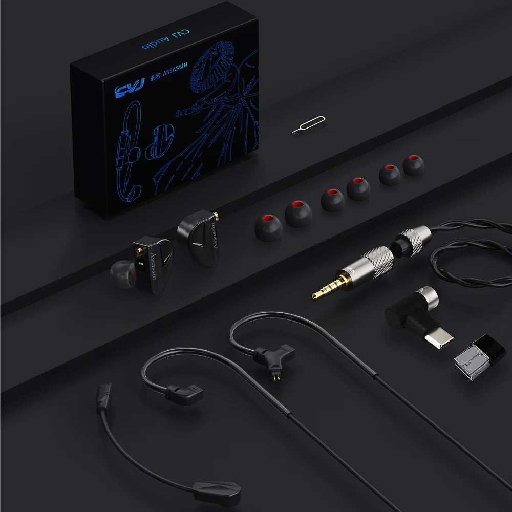 CVJ Assassin Earphones 1BA+1DD+1Vibration Switch Adjustable Gaming E-sports In-Ear 3.5mm&Type-C Hifi Headphones