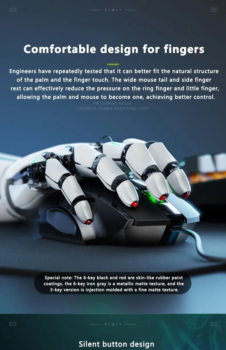 Mouse cu fir Inphic W1, mouse eSports pentru gaming, mouse silențios pentru birou, opțiuni cu trei taste și șase taste