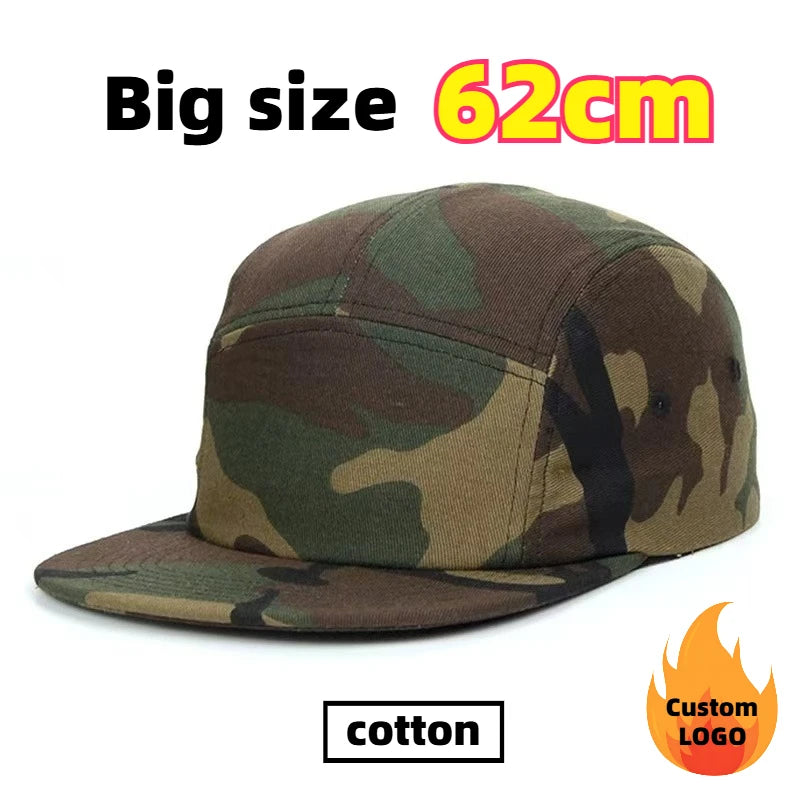 Vasarinės medvilninės 5-panelės didelio dydžio beisbolo kepurės, oversize 62 cm, plokščios viršutinės dalies sportinės „snapback“ kepurės, hip-hopo ir riedlentės kepurės, individualizuotos, didmeninė prekyba