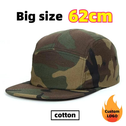 Vasarinės medvilninės 5-panelės didelio dydžio beisbolo kepurės, oversize 62 cm, plokščios viršutinės dalies sportinės „snapback“ kepurės, hip-hopo ir riedlentės kepurės, individualizuotos, didmeninė prekyba