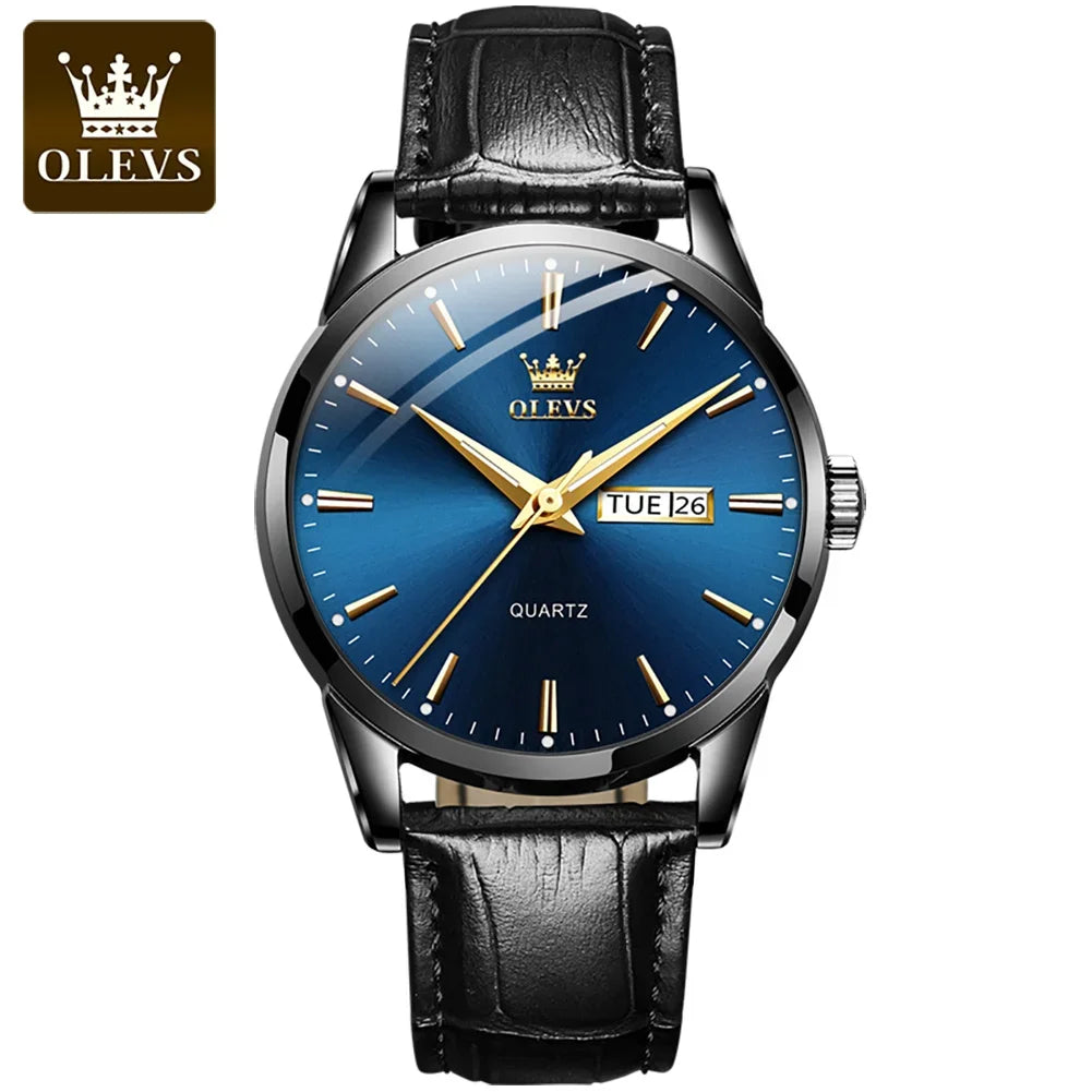 Relógio de quartzo OLEVS para homem – Estilo luxuoso e elegante, bracelete em pele, indicação da data e do dia, resistente à água, ideal para o trabalho
